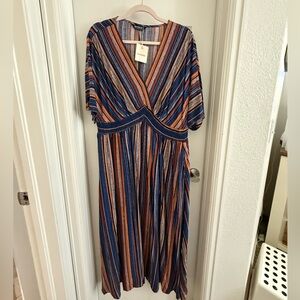 BloomChic Striped V-Neck Maxi Dress in Blue and Rust